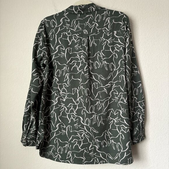 Coldwater Creek Horse Equestrian Novelty Print Pintuck Popover Blouse Shirt Top - Picture 10 of 12